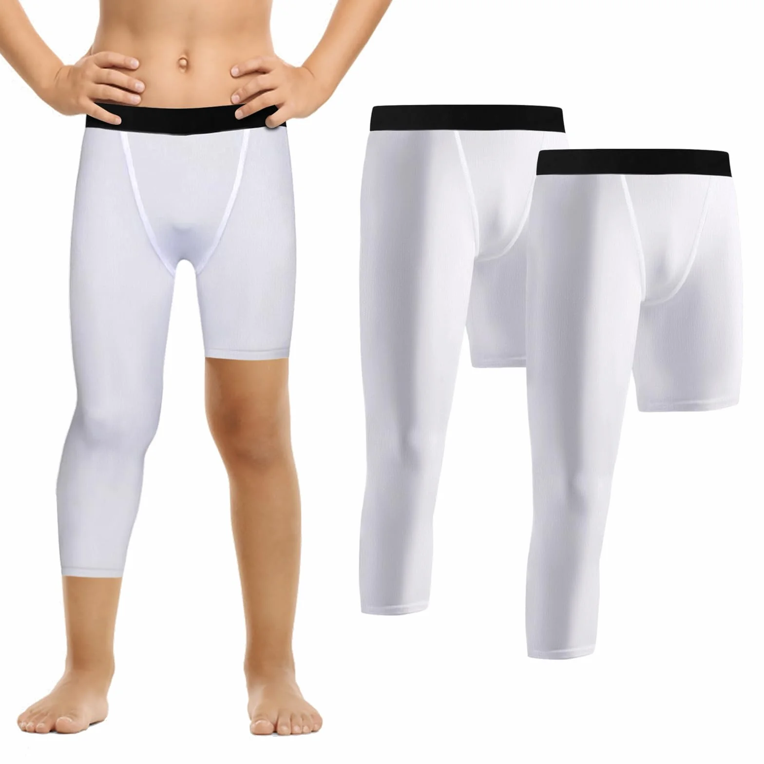 Valcatch Pantalon de Compression 3/4 Capris pour Garçons Jeunes, Legging Une Jambe, Couche de Base Athlétique pour Course Basket