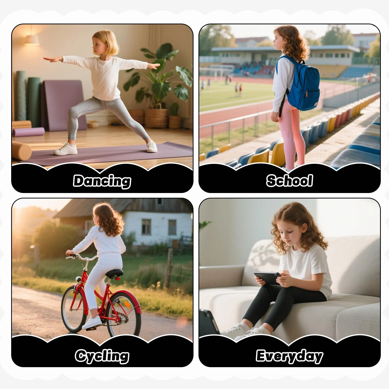 JinBei Fille Leggings Cotton Longueur Pantalon Léger Respirant Running Fitness Long Pants Tissu Extensible Couleur Unie Danse Gymnast Lot de 2 Enfants Âge 5-12