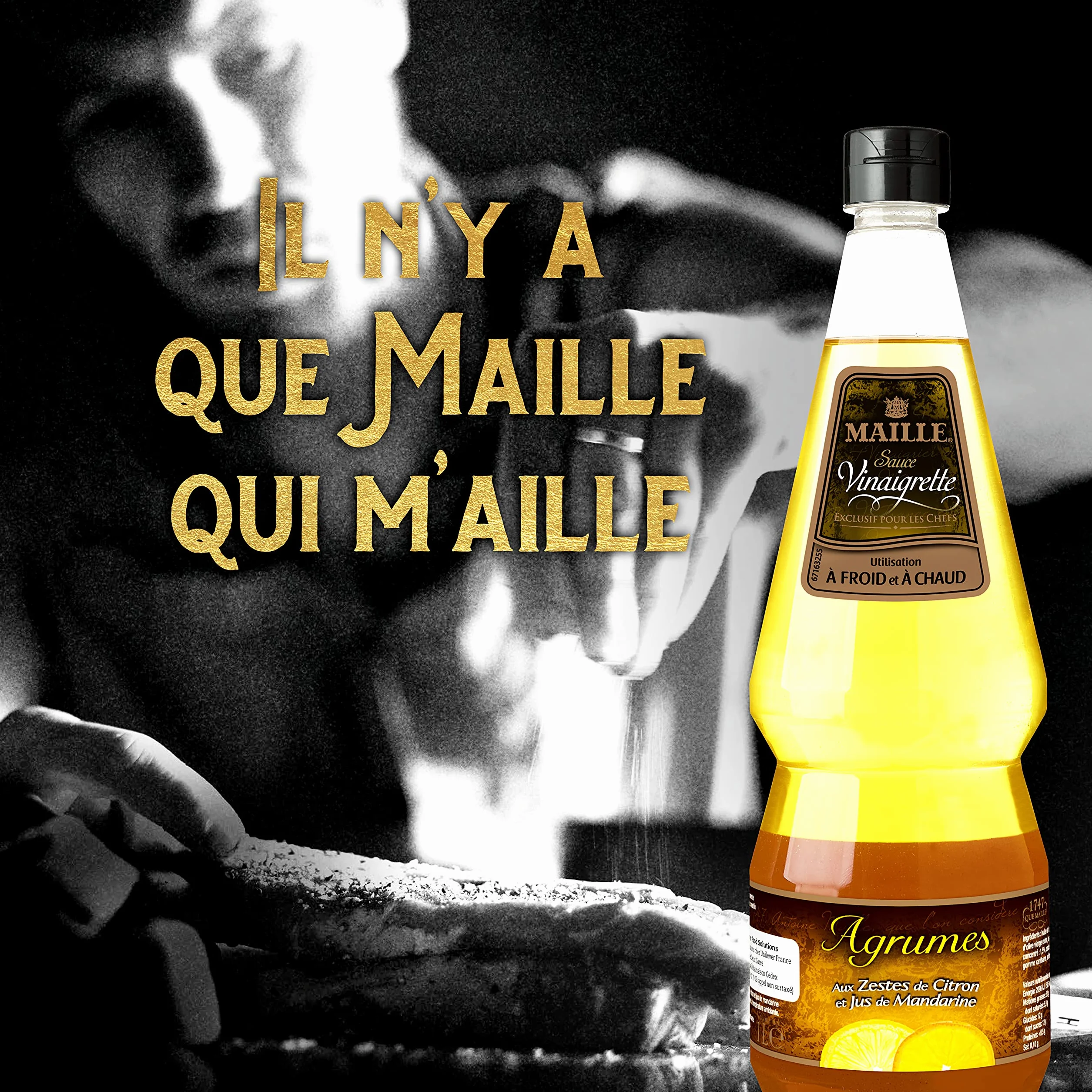 Maille Sauce Vinaigrette Agrumes, Vinaigre de Vin Blanc, Jus de Citron, Mandarine et Zeste de Citron 1L - Lot de 2