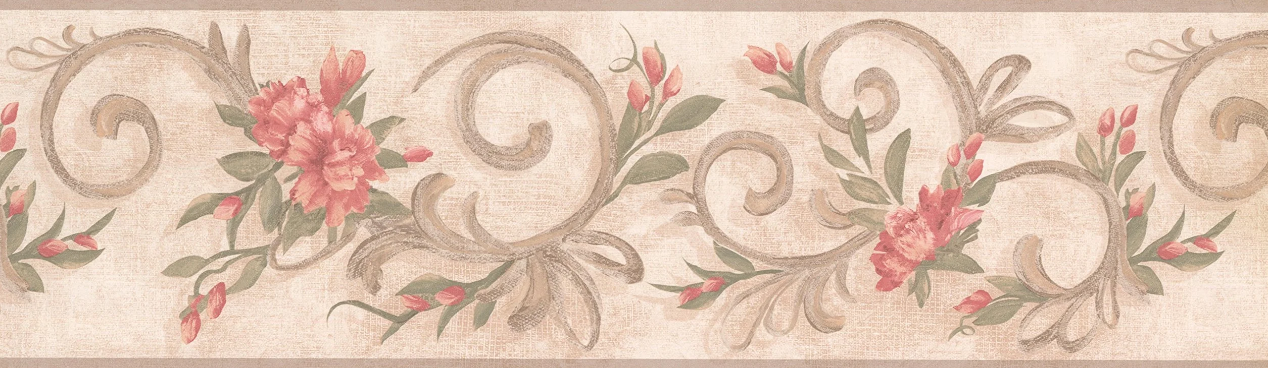 Frise décorative rétro motifs roses Damas rouleaux 37 cm x 17,5 cm