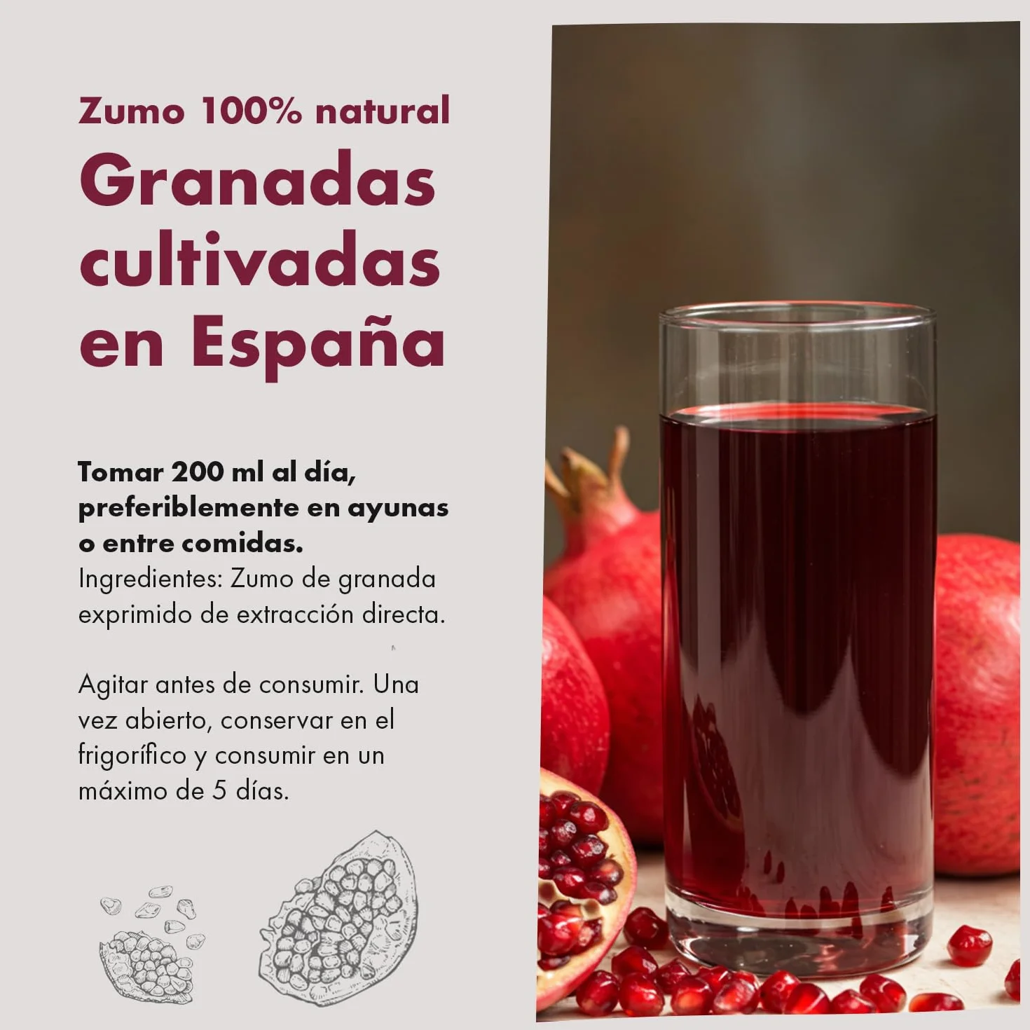 Granatum Plus - Lot de 6 bouteilles de jus de grenade naturel (750 ml), 100 % pressé, riche en polyphénols méditerranéens, sans sucre ajouté, sans colorants ni conservateurs