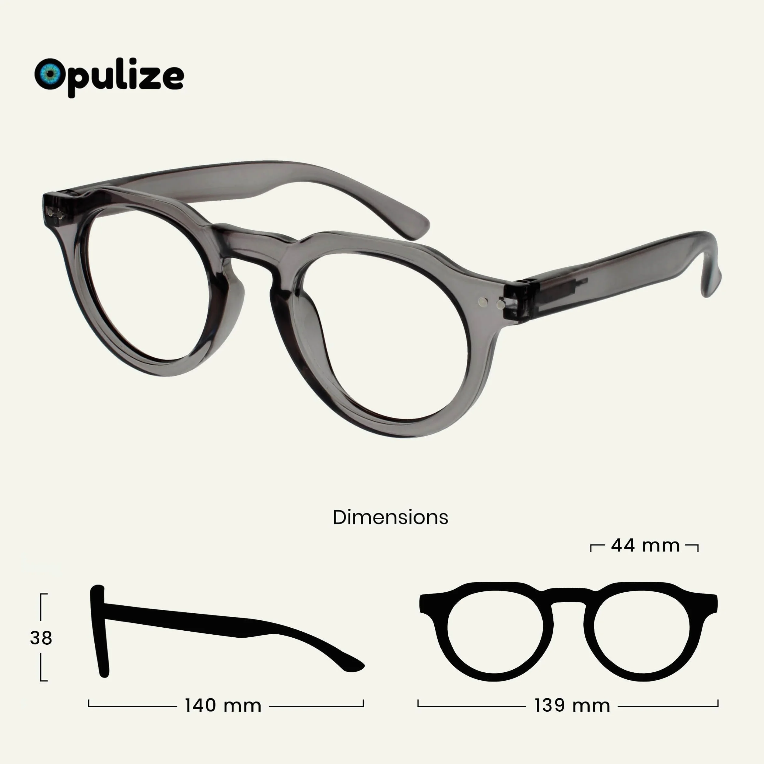 OPULIZE RIO Lunettes de Lecture Anti-Lumière Bleue Gris +2.50