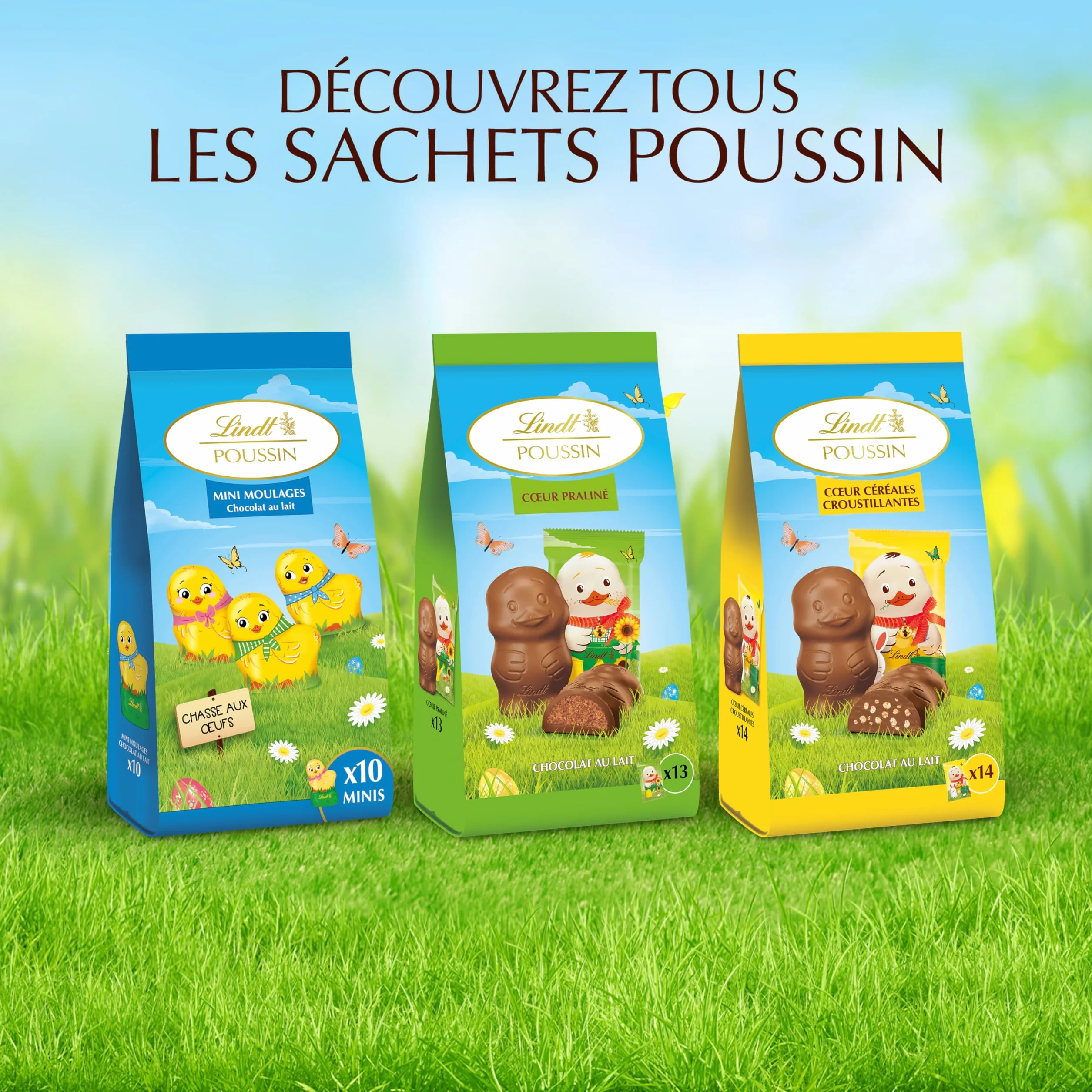 Lindt - POUSSIN - Sachet de Mini-Moulages fourrés - Chocolat au Lait et Céréales Croustillantes - Idéal pour Pâques, 130g