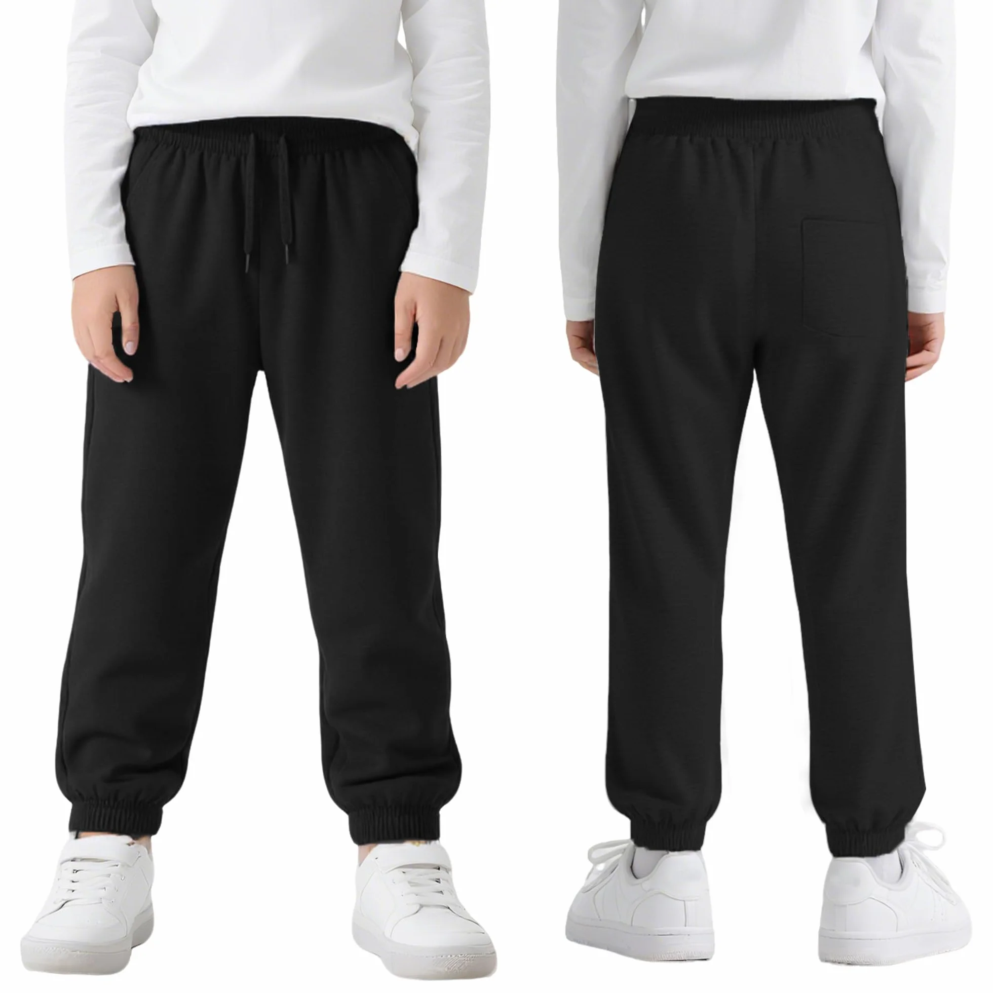 Pantalon de Jogging Garçon Taille Élastique Cordon de Serrage Poches Survêtement Confortable Doux Pantalon de Sport Enfants 6-14 Ans