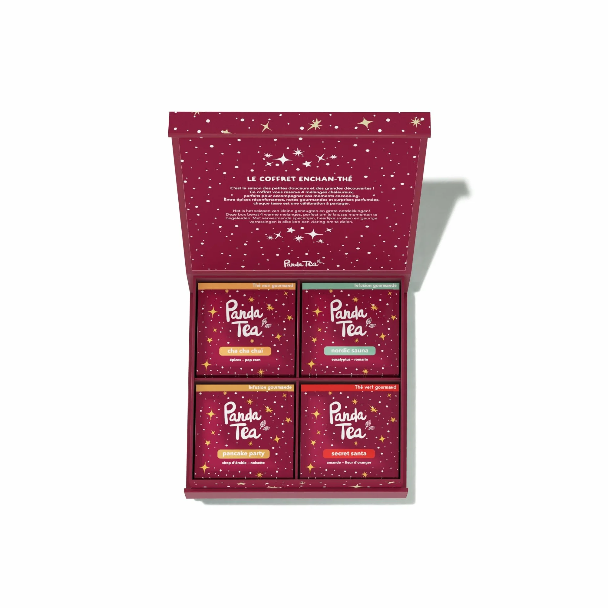 Panda Tea - Coffret Enchan-thé 20 sachets - Coffret Cadeau Thé & Tisane de Bio - Assortiment de Thés et Infusions Gourmands Hiver - Idée Cadeau à Offrir pour