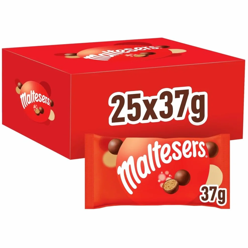 MALTESERS - Bonbons Chocolat au Lait Cœur Croquant - 25 x 37g Sachets de Chocolats