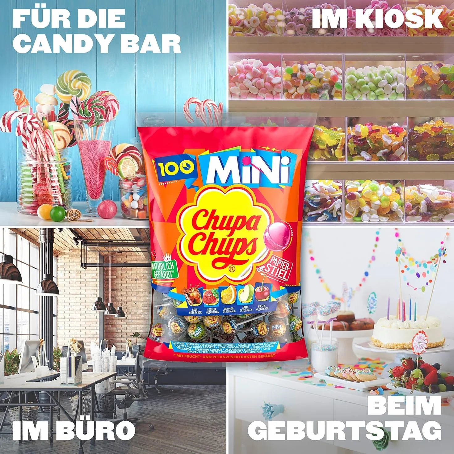 Chupa Chups Chupa Chups Sachet De 100 Mini Sucettes Assorties, Orange (Lot de 1)