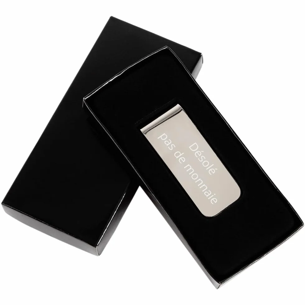 Ocadeau Pince à Billets en métal argenté personnalisée – Gravure Texte sur Clip rectangulaire – Accessoire pour Cartes & Billets