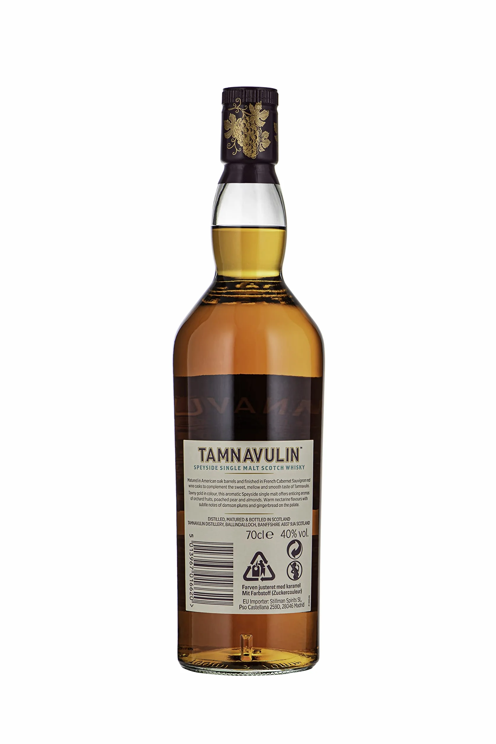TAMNAVULIN - Red Wine Cask French Cabernet-Sauvignon - Single Malt Whisky - Notes de Fruits, Citron & Amandes - A déguster sec - 40% Alcool - Origine : Ecosse/Speyside - 70 cl