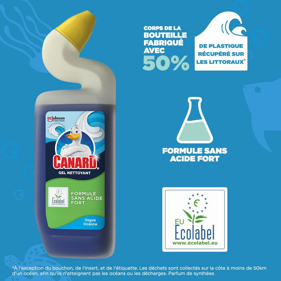 Canard Gel Marine - Gel Nettoyant et Désinfectant Toilettes - Tue 99,9% des Bactéries - Nouvelle Formule Ecolabel - Lot de 12x750 ml