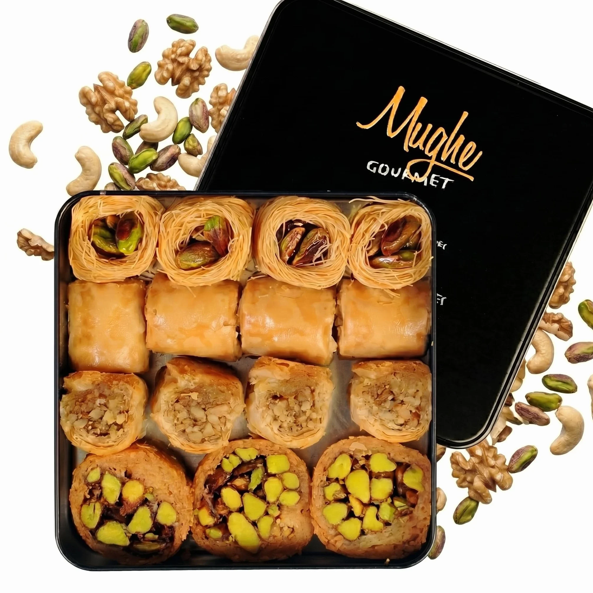 Mughe Gourmet Baklava Pistache 250g, Boîte Métallique Petit Format Cadeau | Baklawa Pistache 250g Petit Format Boîte Métallique Cadeau Gourmand Halal