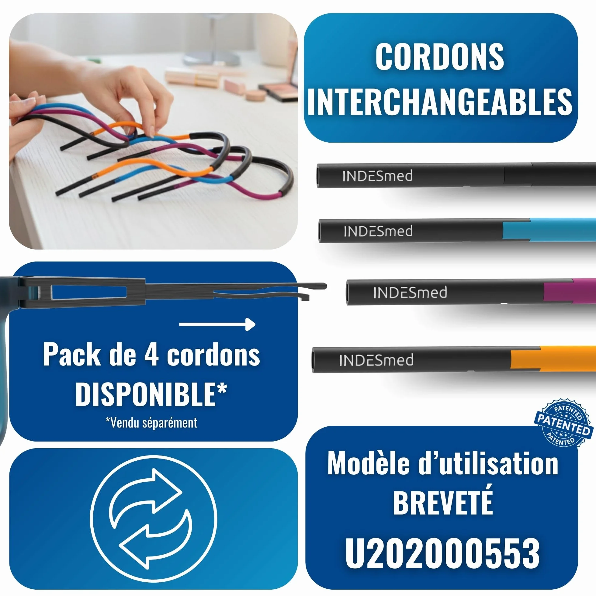 INDESMED Lunettes de lecture magnétiques réglables anti lumière bleue légères cordon interchangeable