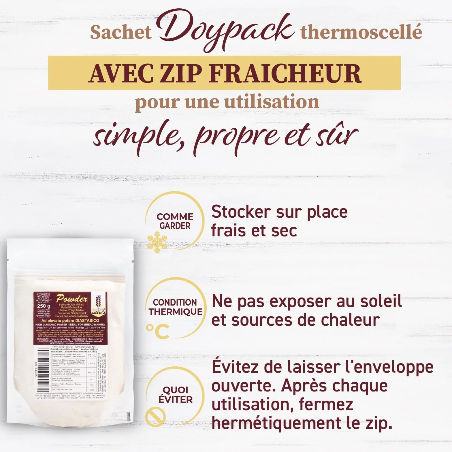 Malto Attivo, Powder 250g, Malt d'Orge à Haut Pouvoir Diastasique, Malt Diastasique Idéal pour la Panification,14.000 Unités Pollak, Made in Italy