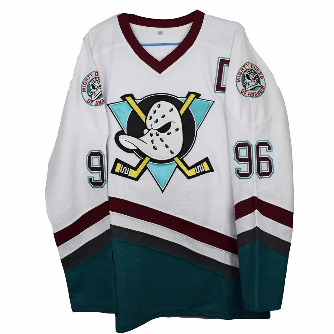 Charlie Conway Maillot de Hockey sur Glace Mighty Ducks 96 Lettres Cousues Blancs Chiffres S-XXXL