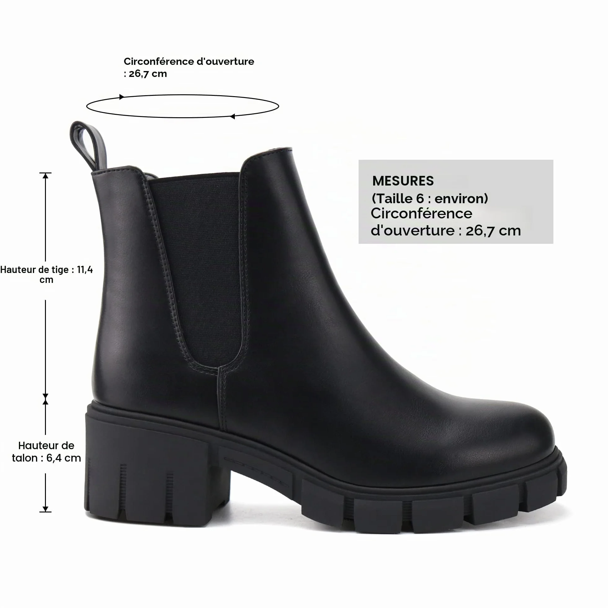 JABASIC Chelsea Boots pour femmes bottes à plateau élastiques à glisser