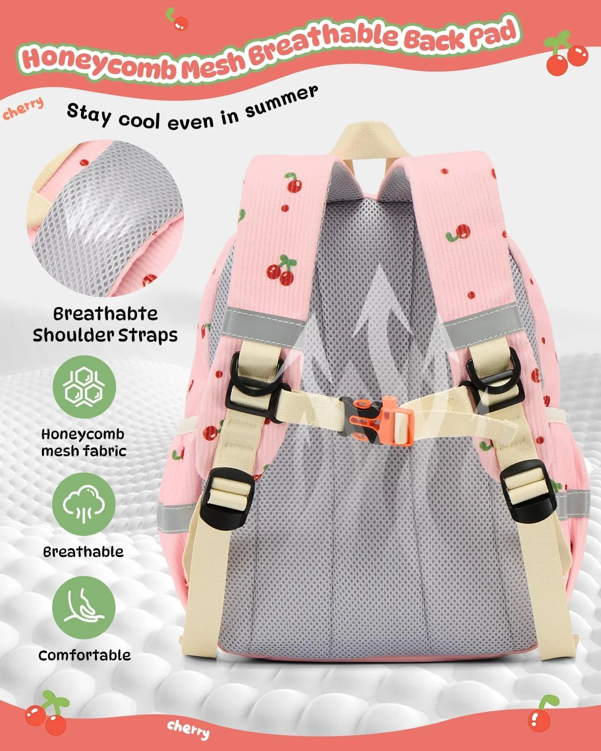 PROTAURI Sac à Dos Enfant Maternelle Fille, Cartable Réfléchissant Fond Nettoyable, 9.2L, Rose Cerise