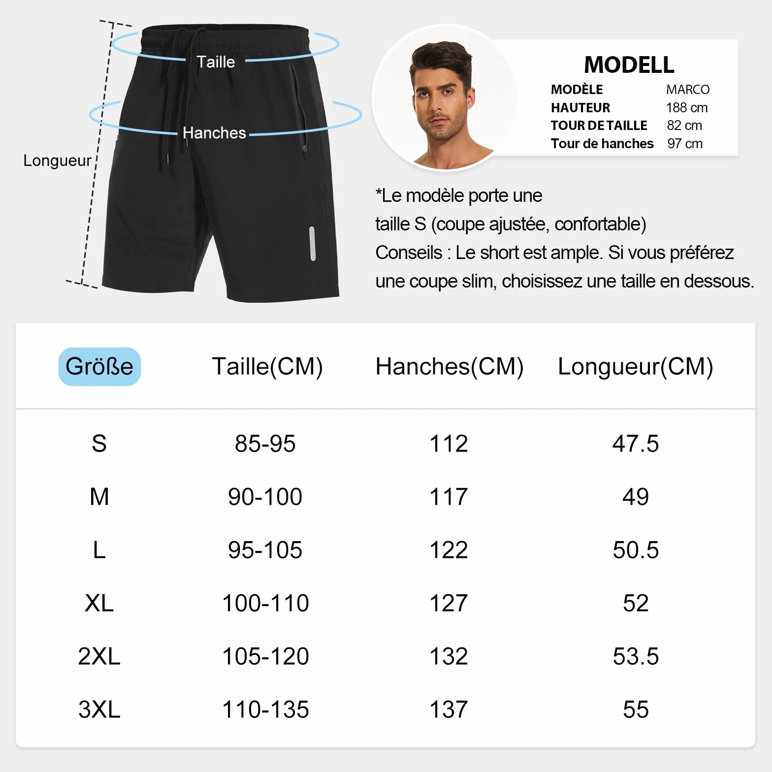 Short de Sport Homme Séchage Rapide Poche Zippée
