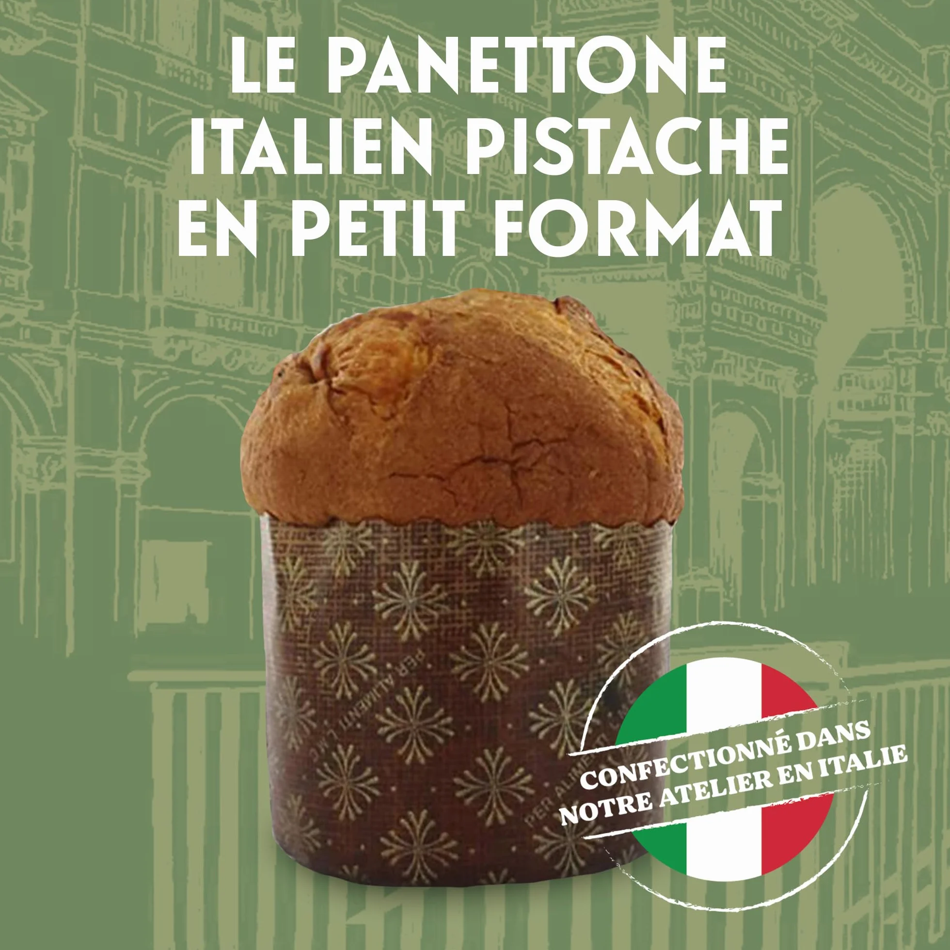 Vergani - Mini Panettone Pistache Mignon - Panettone italien traditionnel confectionné à Milan au délicieux goût de pistache - Gâteau de Noël typique en Italie - Idée cadeau Noël