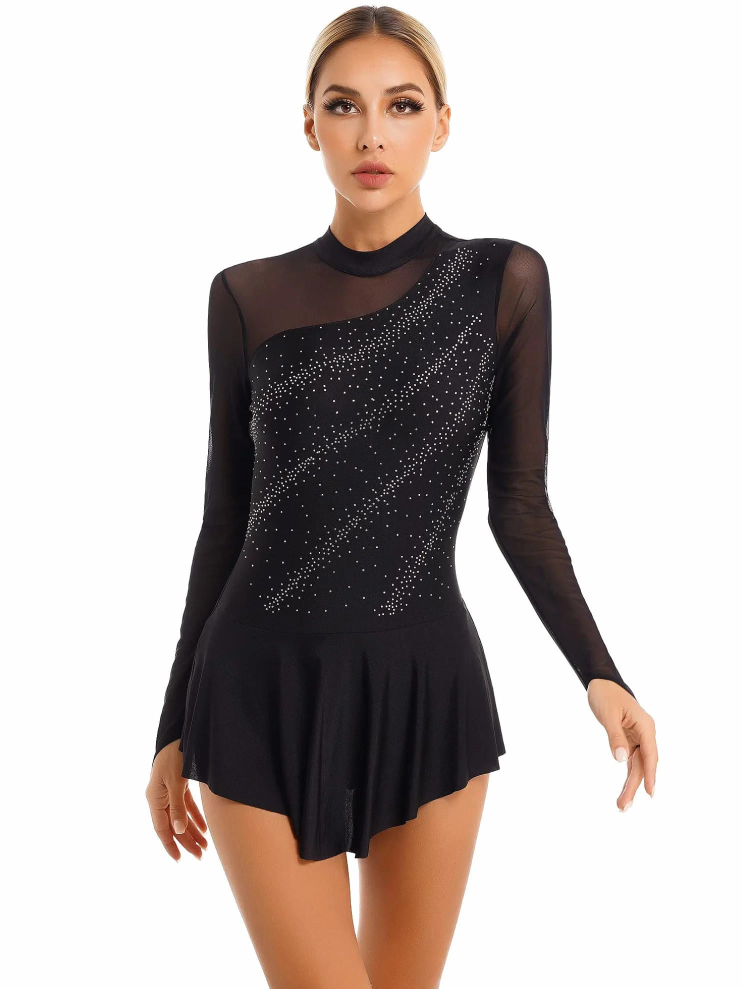 Robe Patinage Artistique Strass Justaucorps Manche Longue Gymnastique Leotard S-XXL