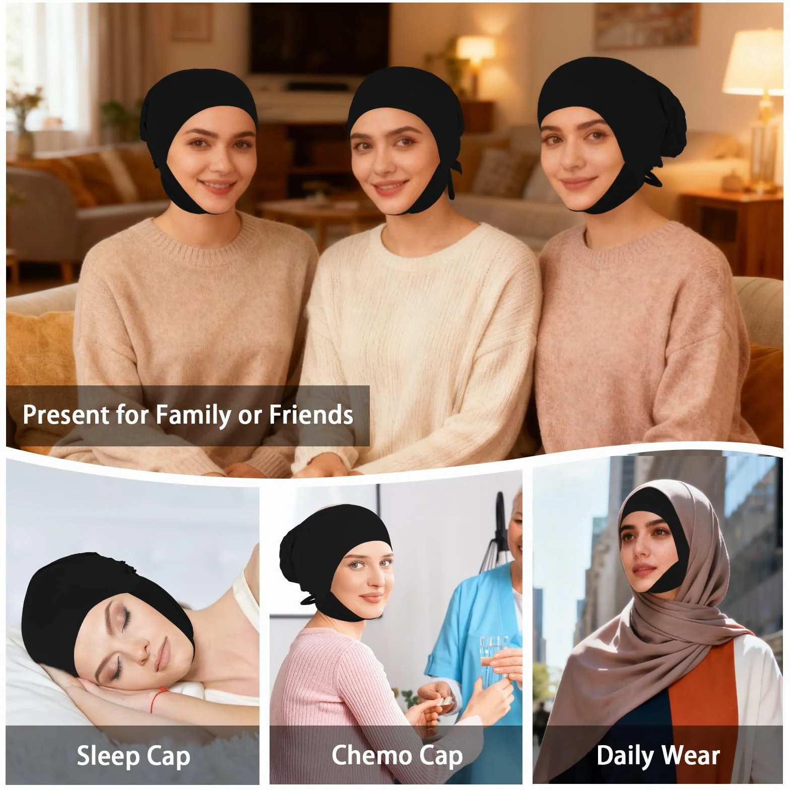 XEPST 3PCS Hijab Undercap pour Femmes, Sous Hijab Cap Tissu de Soie de Lait Underscarf Cravate de Couleur Unie Au Dos Turbans à Couverture Complète pour Femmes