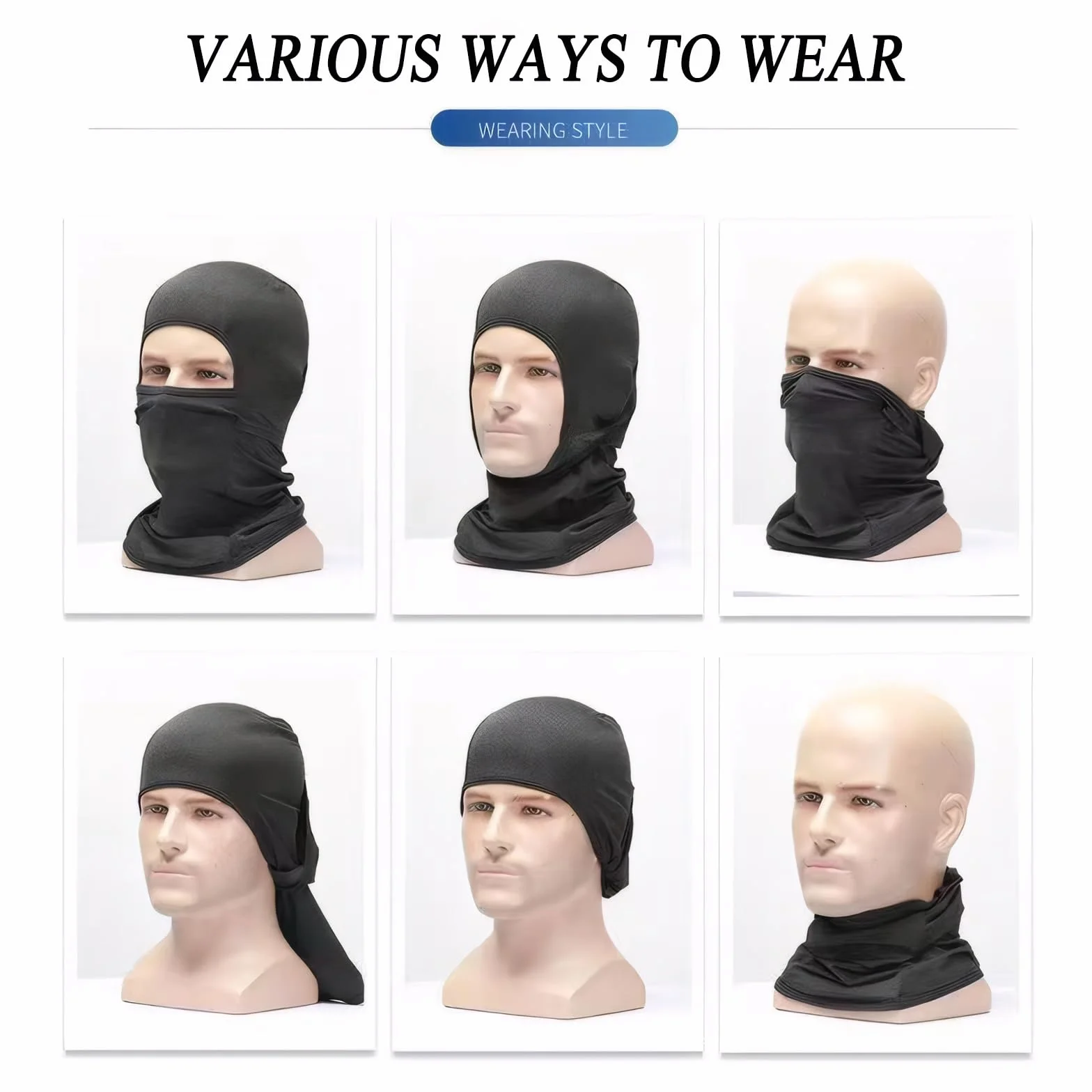 Cagoule Masque de Ski Balaclava Hiver Tour de Cou Homme Femme Protection UV Taille Unique Noir