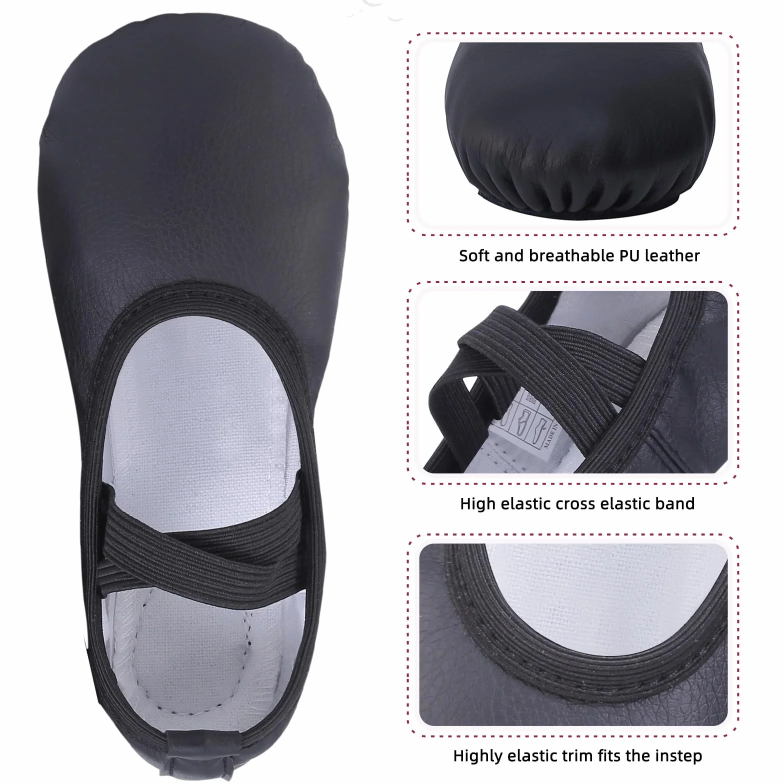 Chausson Danse Classique Fille Simili Cuir Demi Pointe Chaussure de Danse
