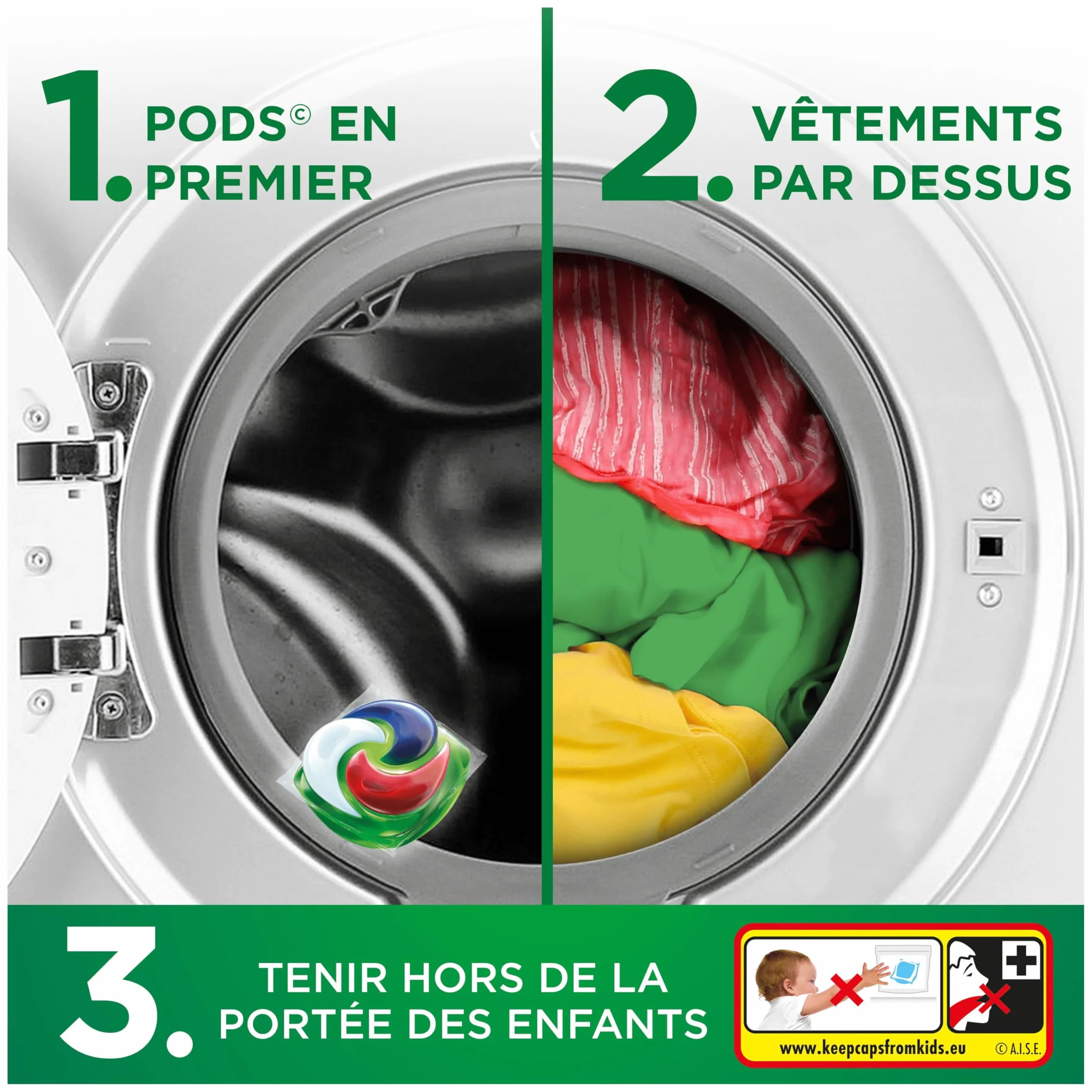 Ariel Pods 4en1 +Ultra Détachant, Lessive en Capsules, 60 Lavages (15x4), Élimine Même les Tâches Incrustées Depuis 7 Jours, Dissolution Rapide Même à Froid, Fabriqué en France