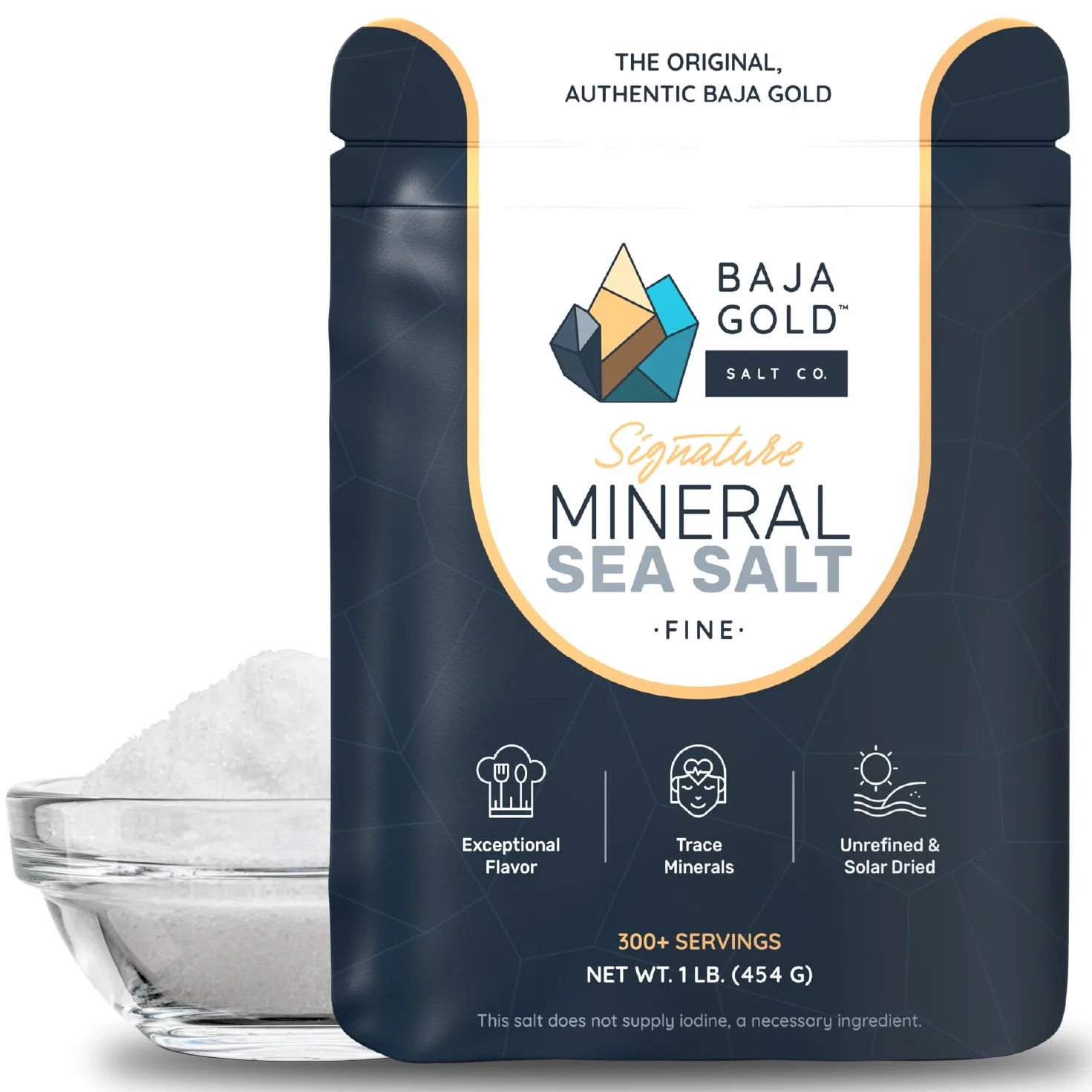 Sel marin minéral Baja Gold - Recommandé par Gary Brecka - Sel véritable moulu fin pour la cuisine et la cuisson | Sel naturel faible pour utilisations culinaires | Idéal pour donner la touche finale