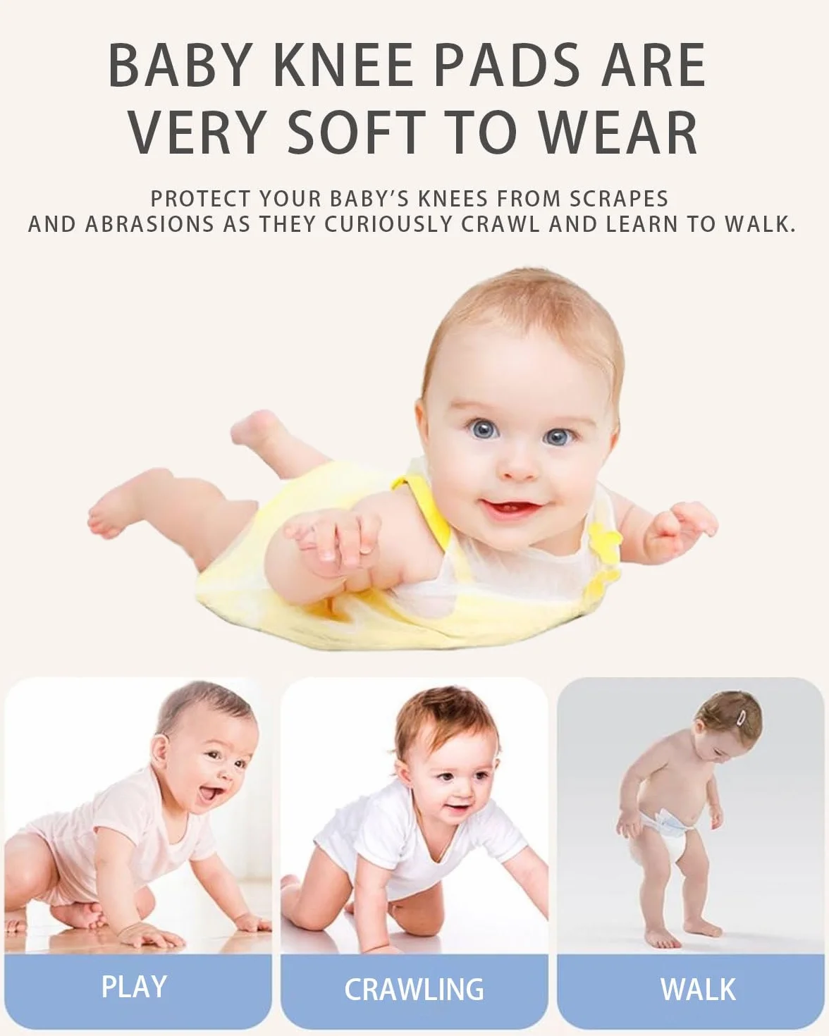 Genouillères Bébé Antidérapant Respirant Coton Unisex 0-3 Ans 4 Pattes