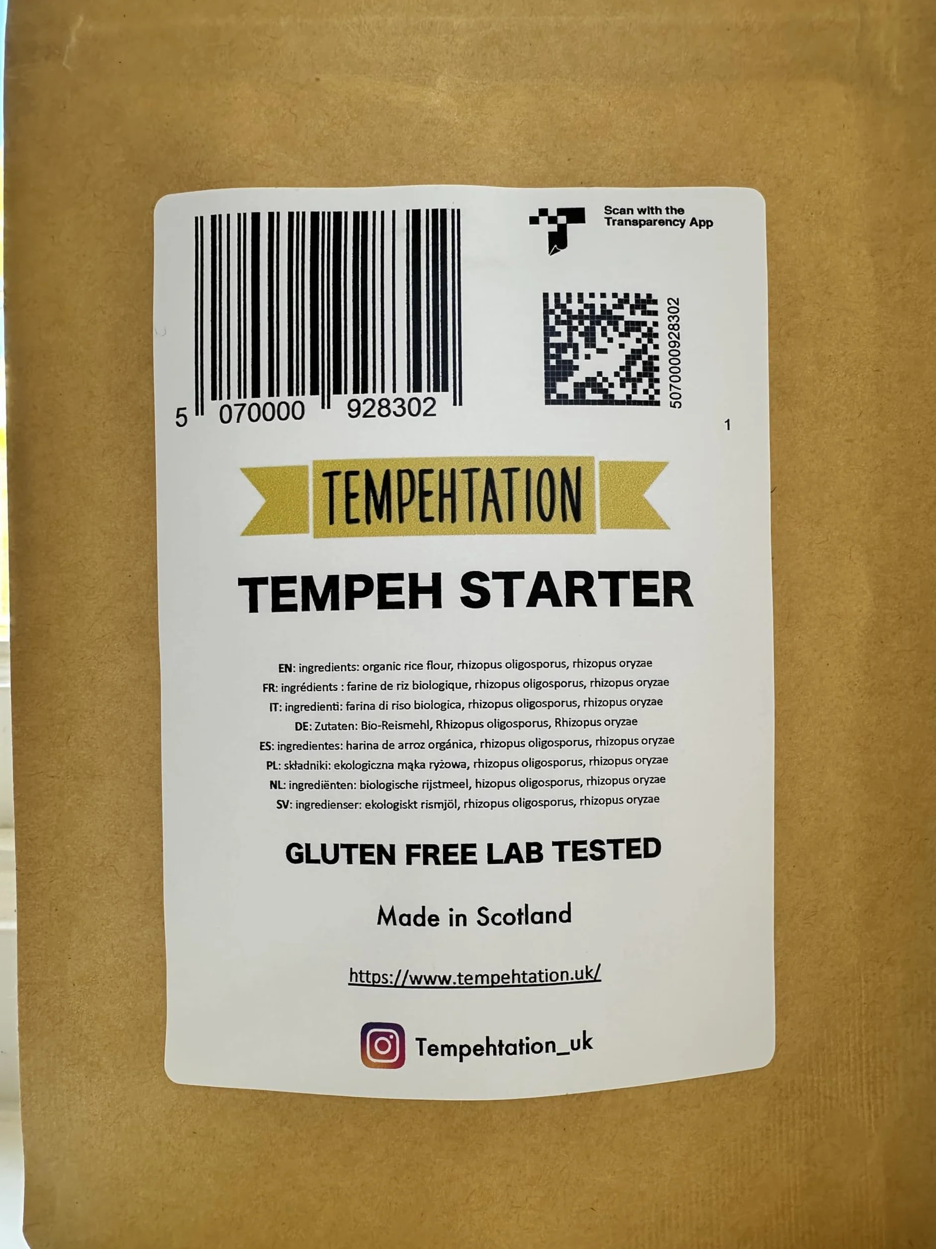 Tempeh starter culture 70 grams, Made in Scotland
