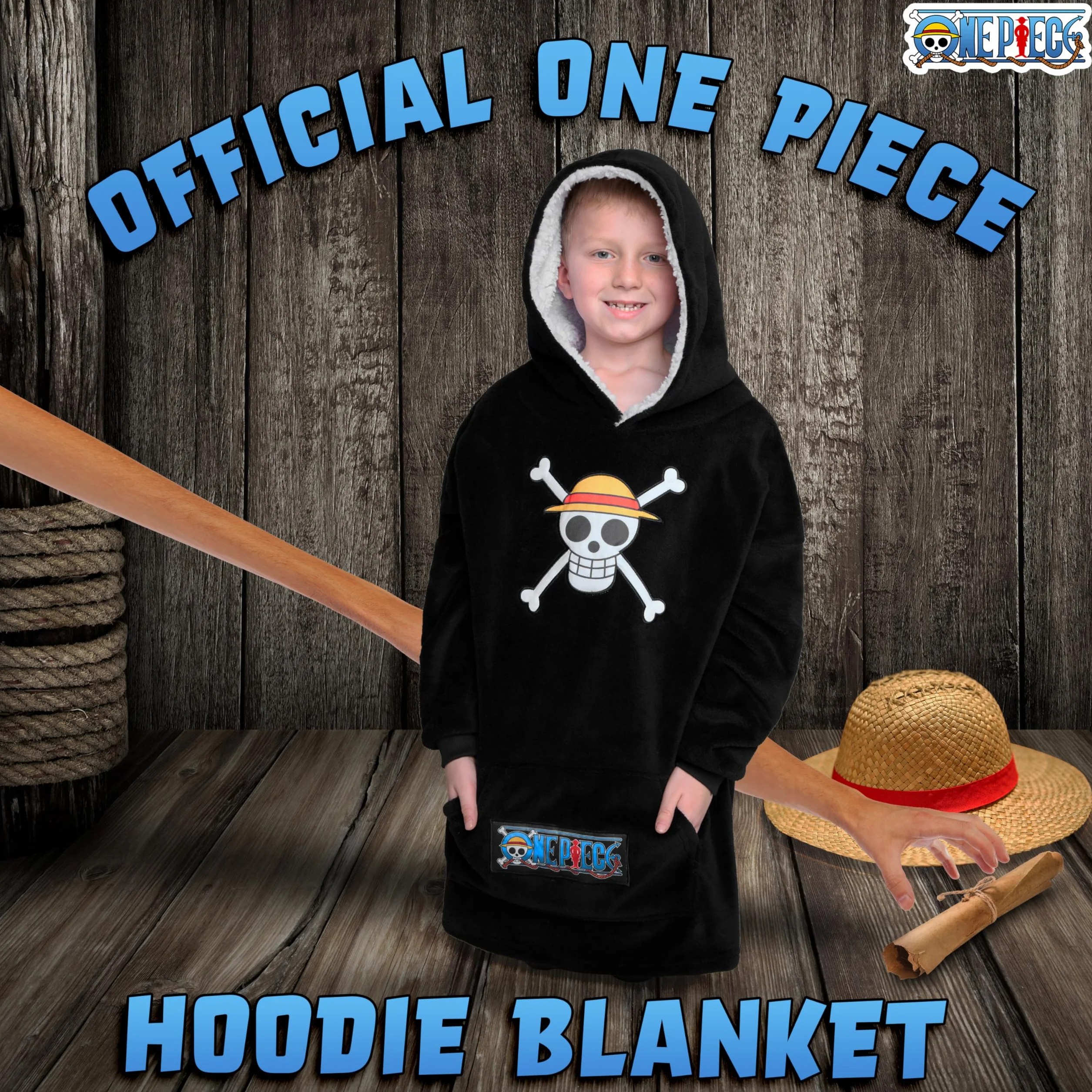 One Piece Pull Plaid Enfant Sweat Oversize Polaire Poncho Cadeau Anime Manga Taille Unique