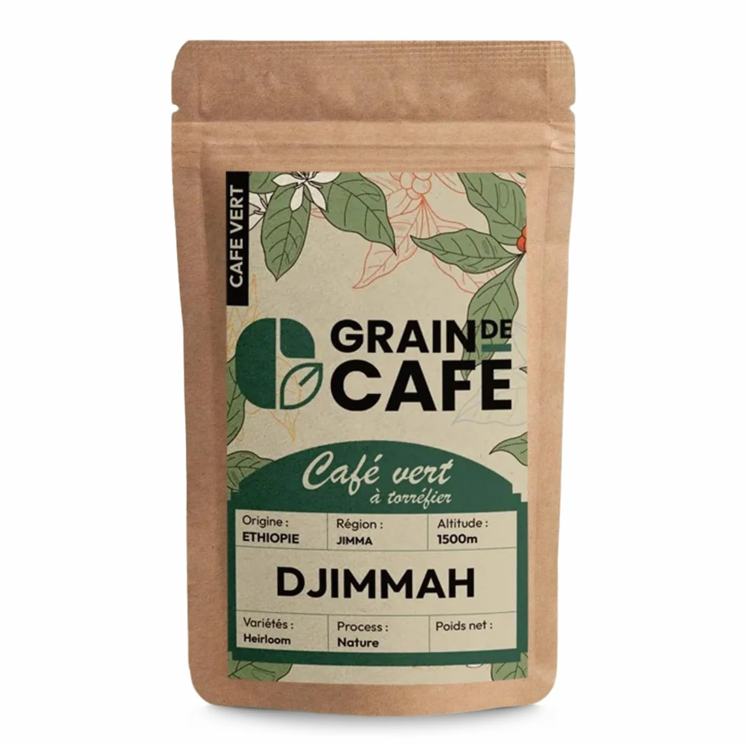 Graindecafé – Café Vert Éthiopie Djimmah G5 1kg | 100% Arabica Naturel Non Torréfié | De Forêt À Torréfier Soi-Même | Notes De Moka Et Épices | Idéal Machine À Grain Une Fois Torréfié