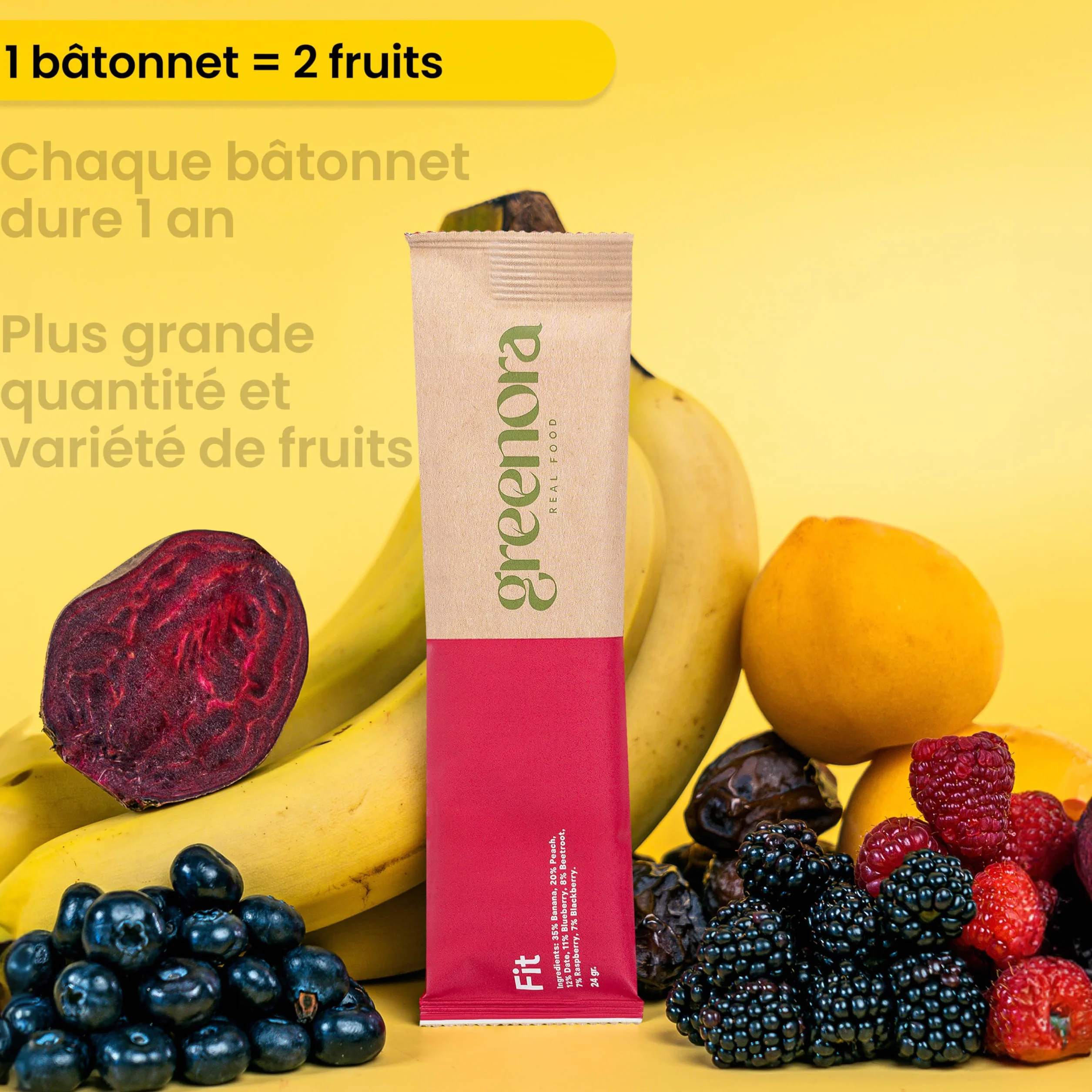 GREENORA Shaker + Smoothie Bowl Fruits Lyophilisés Poudre 100% Naturel. Banane Pêche Datte Myrtilles Betterave Framboise. Séchée Déshydratée. 4x24g
