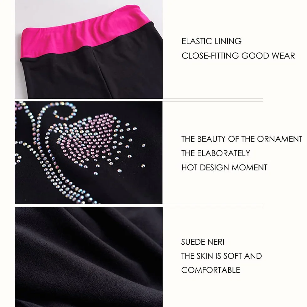 LIUHUO Fille Polaire Pantalon de Patinage Artistique Noir Stretch Leggings de Ski