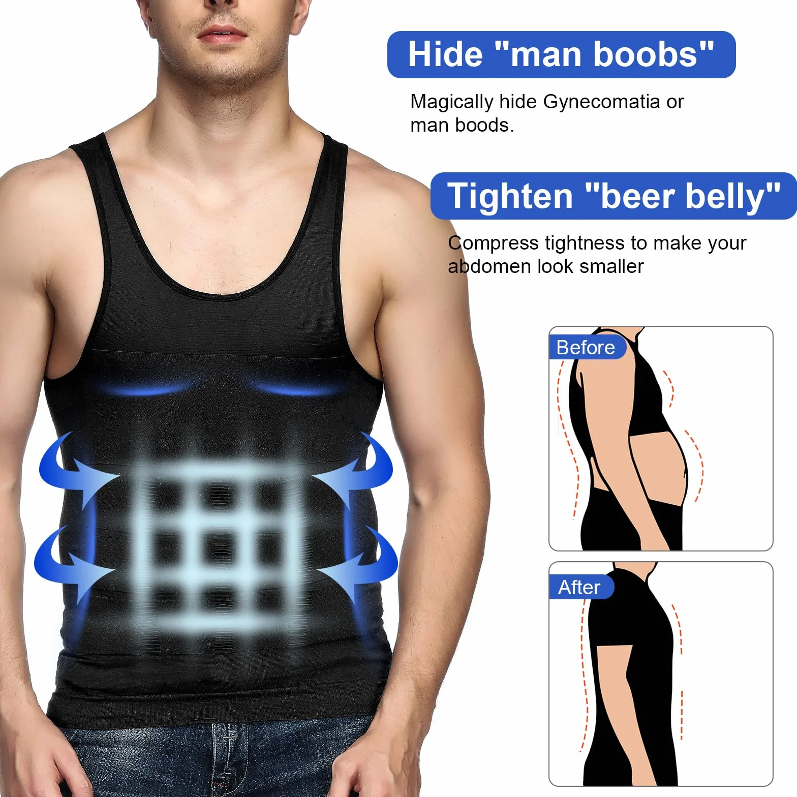 Odoland Débardeur de Compression Homme Maillot de Corps 3 pièces Amincissante Ventre Plat Invisible Shirt