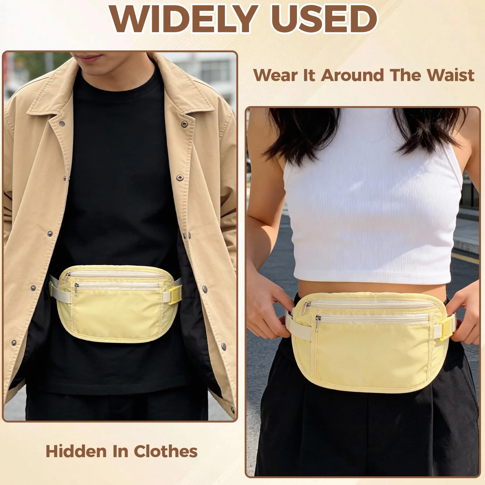 Ceinture de Voyage Anti vol RFID Lot de 2 Pochette Invisible Argent Homme Femme