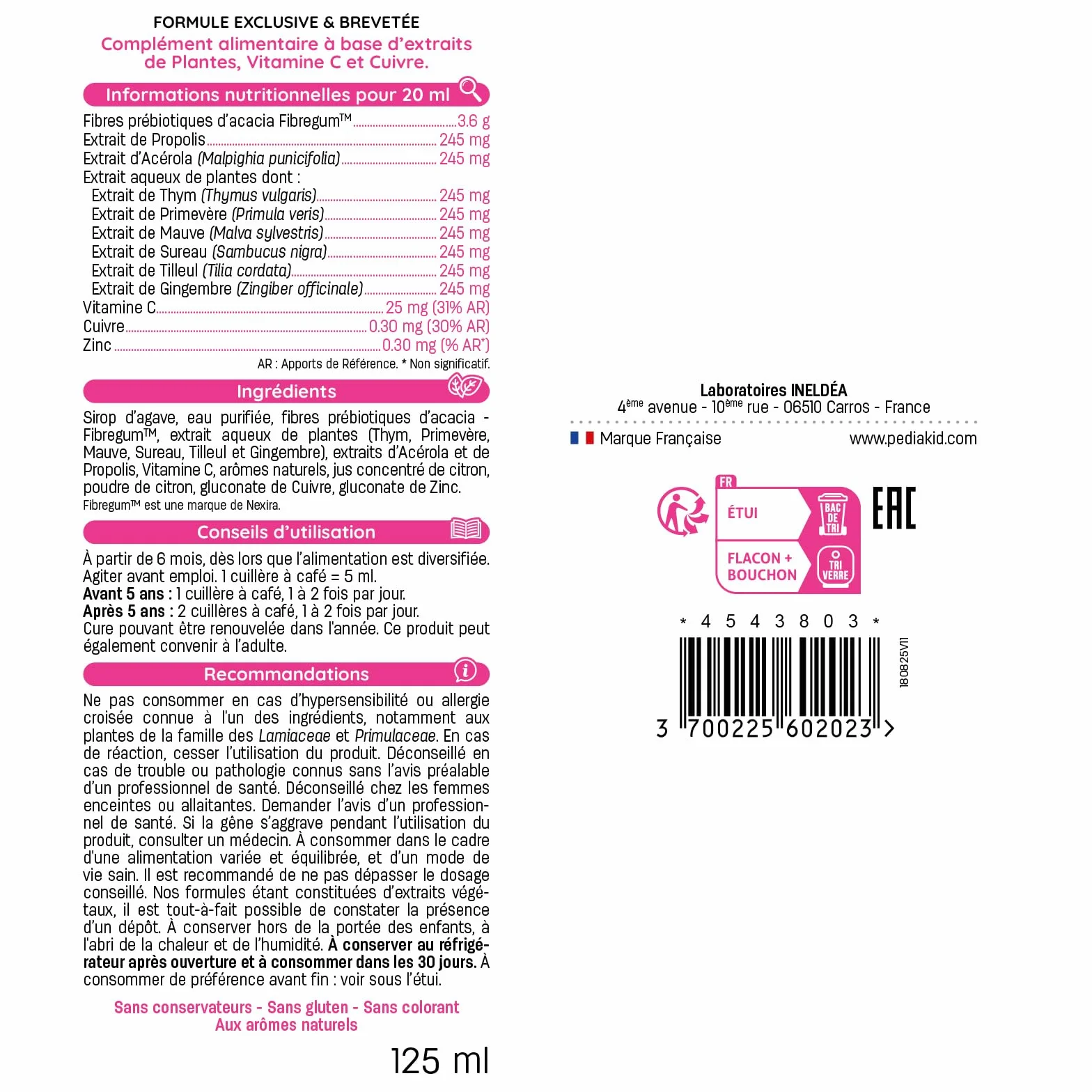 PEDIAKID - Sirop Nez-Gorge - Apaise & dégage les voies respiratoires - Participe au fonctionnement du système immunitaire - Thym, Tilleul, Sureau, Gingembre, Vitamine C & Cuivre - Lot de 3