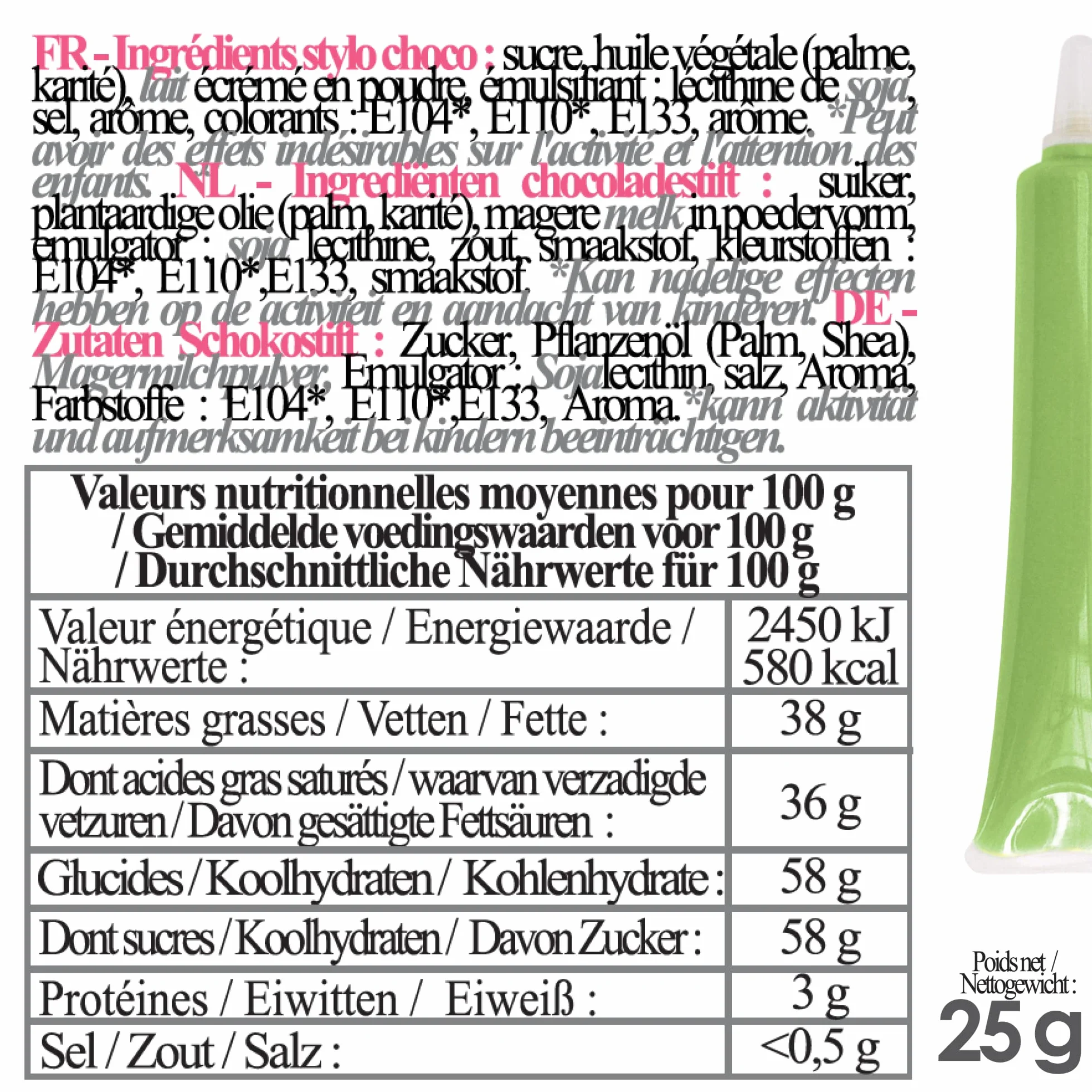ScrapCooking - Stylo Choco Vert Clair - Crayon Alimentaire Pâtisserie 25 g - Stylo Décoratif Comestible - Écrire & Dessiner sur Desserts, Gâteaux & Biscuits Anniversaire Pâques Noël - 6805