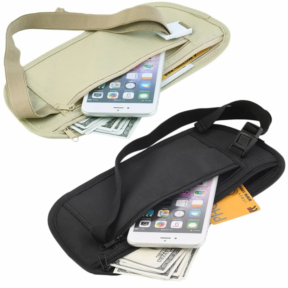 Sac à Main Caché Passeport Ceinture d'Argent Voyage Mince Sécurité Khaki
