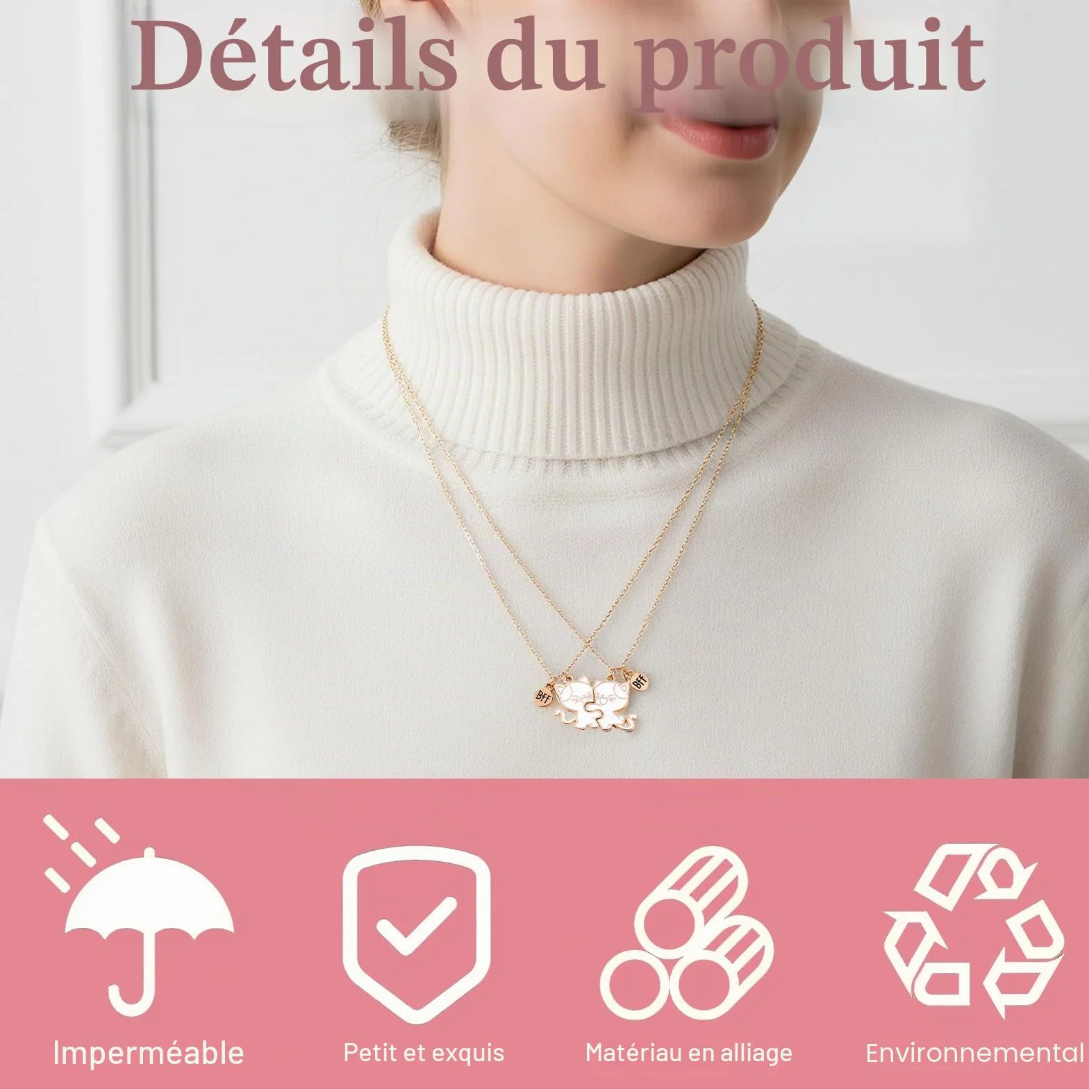 SHENLIU Lot de 2 chaînes d'amitié en forme de chat doré avec pendentif magnétique pour anniversaire, Noël