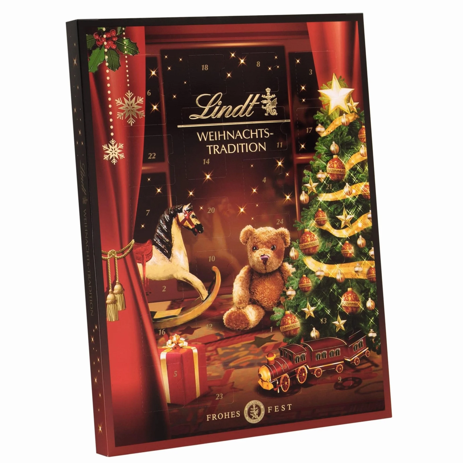 Lindt Calendrier de l'Avent 2024 au chocolat traditionnel 2024, 253 g, 24 chocolats et chocolats différents, cadeau au chocolat pour la période de Noël