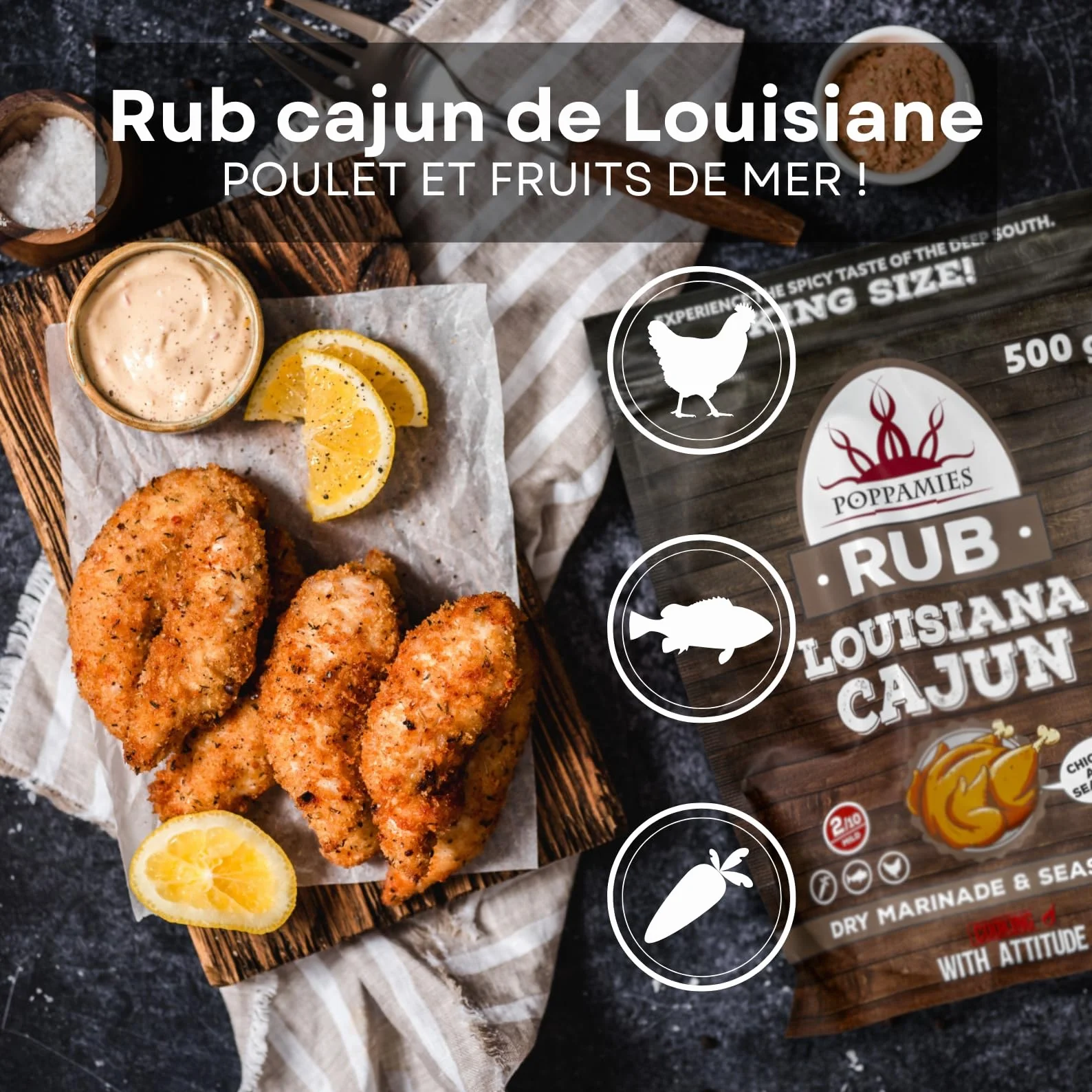 Poppamies Louisiana Cajun BBQ Rub - Assaisonnement BBQ 100% Naturel - Marinade Sèche & Épices - Idéal pour le gril - Grand format (500g)
