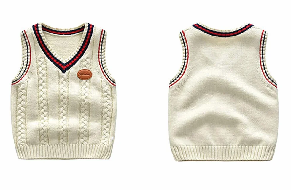 Gilet Garçon Enfant Débardeur Tricot Motifs Géométrique sans Manches Col V Classique Pull