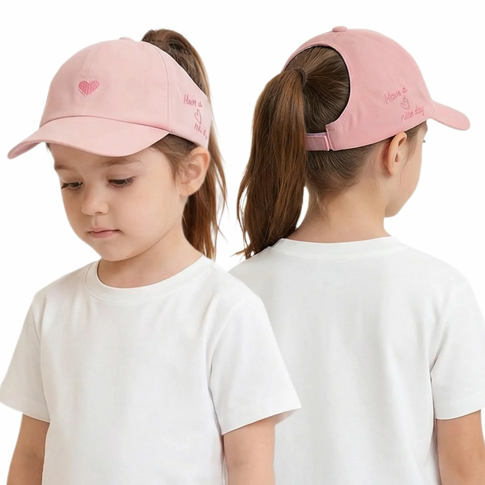 TINAYAUE Casquette Fille Queue de Cheval, Casquette Sport pour Cheveux Longs, Ouverture Arrière, Ajustable 48-54CM