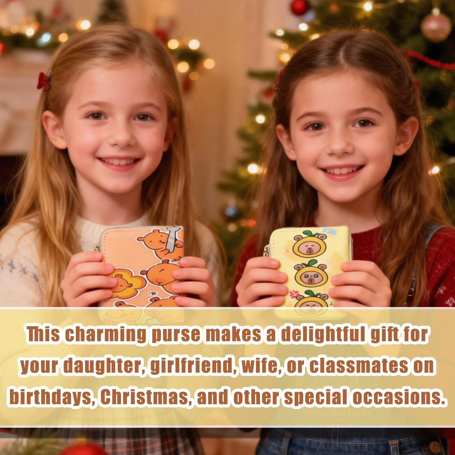 Porte Monnaie Enfant Capybara 3 Pièces Portefeuille Cuir PU avec Fermeture éclair