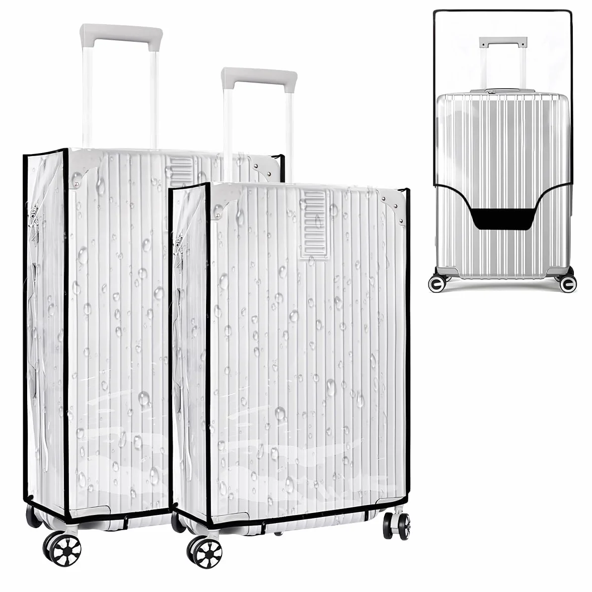 Lot de 3 Housses de Protection Valise Bagages imperméables PVC 50 60 71 cm Transparentes