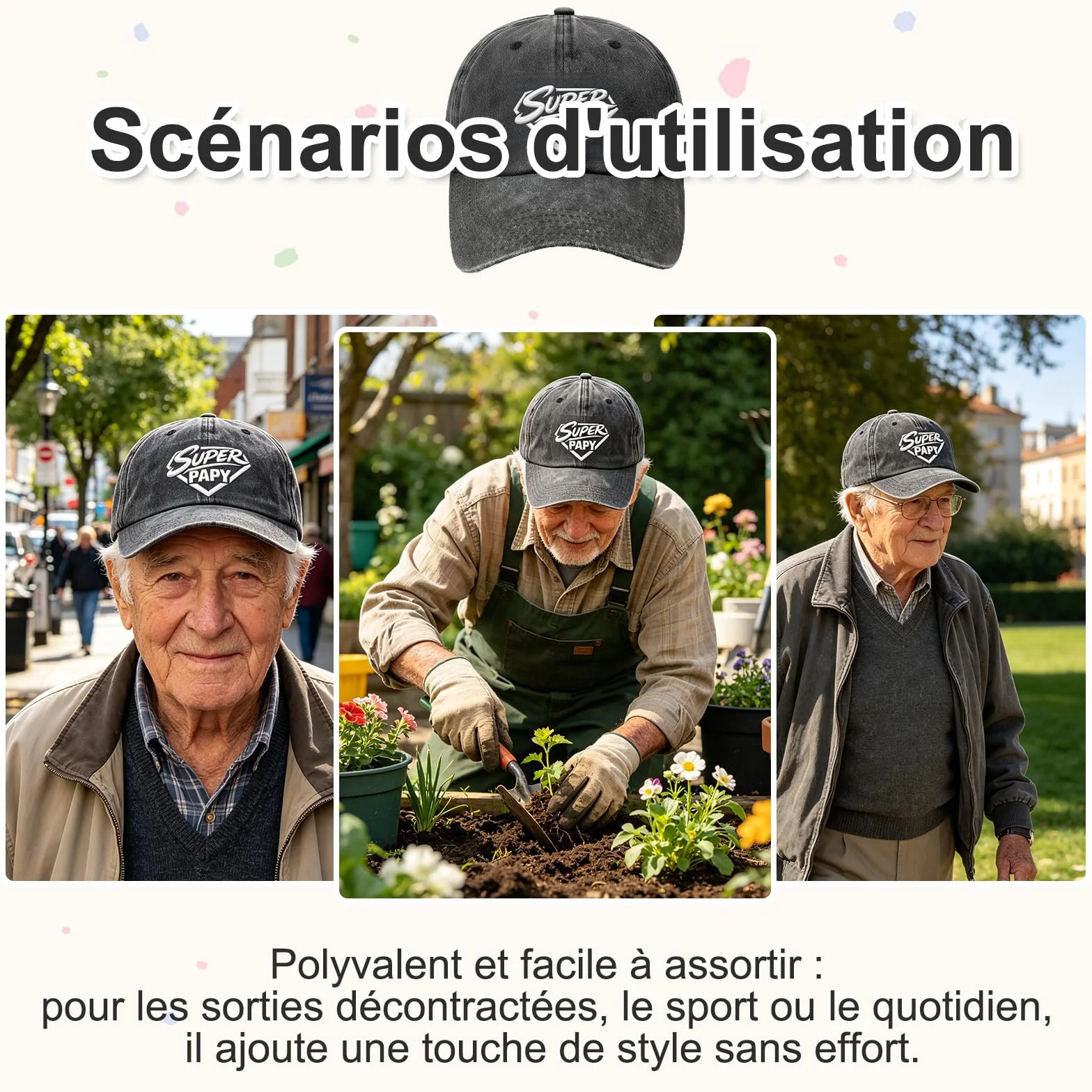 Casquette Papy Homme Super Papy Original Cadeau Grand Pere Chapeau Réglable Style Baseball