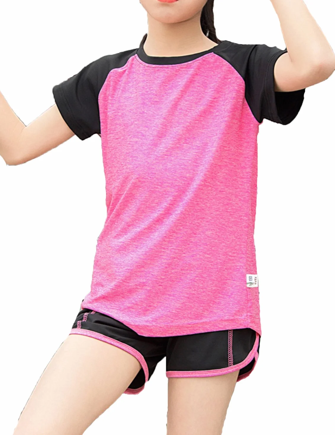 Echinodon Ensemble de sport pour fille 2 pièces T-shirt short à séchage rapide yoga jogging entraînement