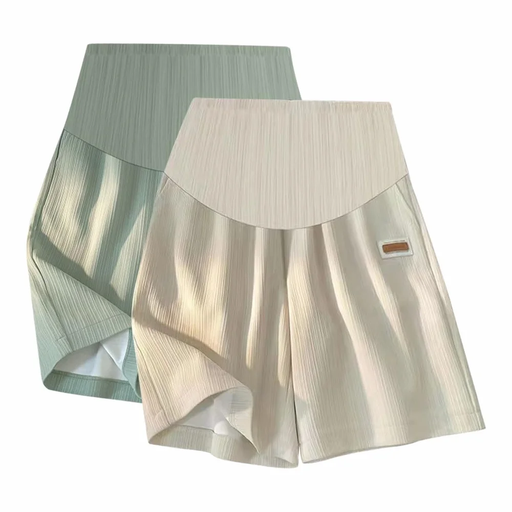 Été Shorts de Maternité Jeans Taille Élastique Jambe Large avec Poches pour Femmes Enceintes