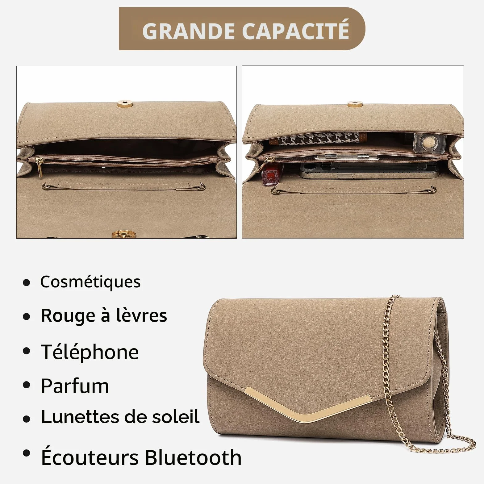 Miss Lulu Pochette Femme en Daim avec Chaîne - Mini Sac à Main de Soirée pour Mariage